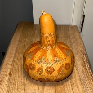 Artistic Orange Gourd with Floral Patterns
